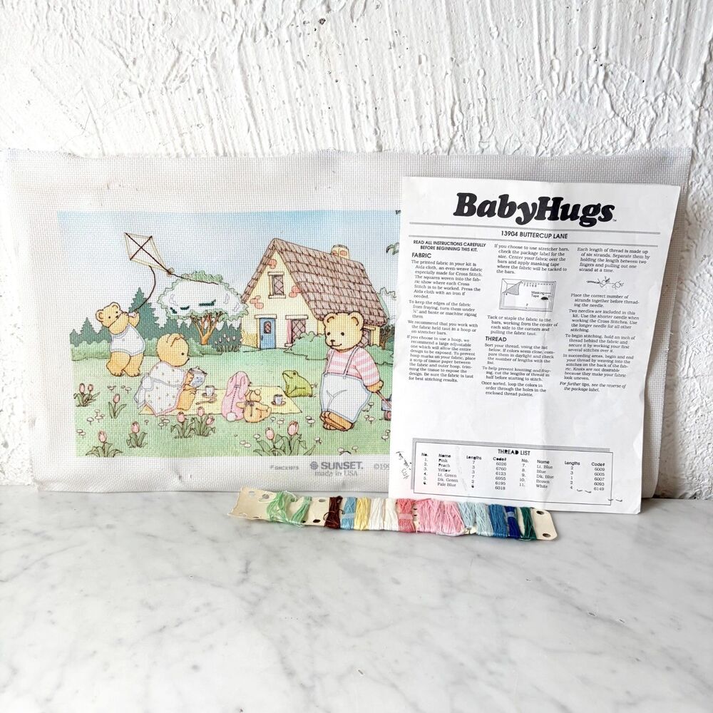 Vintage Sunset Baby Hugs Cross Stitch Kit Buttercup Lane 13904 Bears - Started